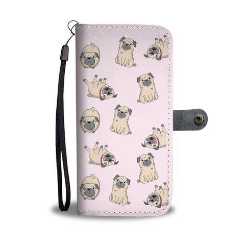 Pug Love - Wallet Phone Case (Light Pink)